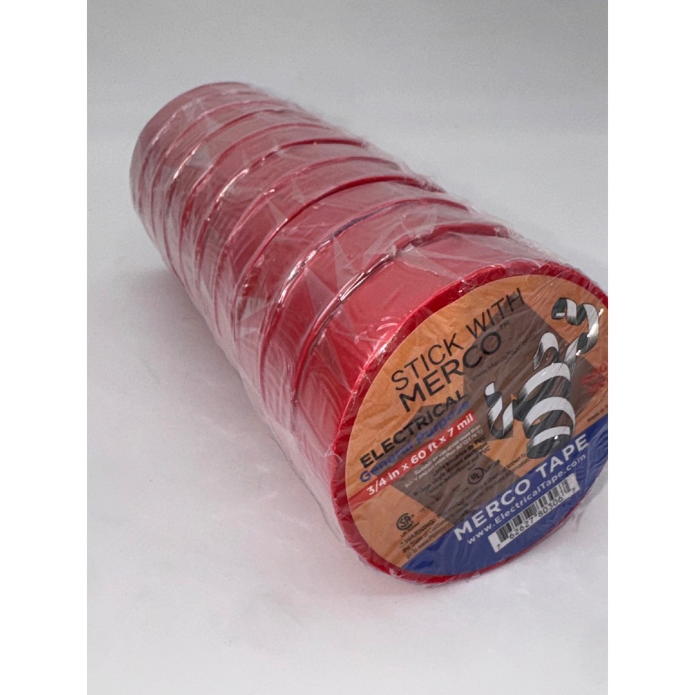 Merco Red Electrical Tape 3/4 In x 60 Ft 7 Mil Vinyl General Purpose 10 Rolls